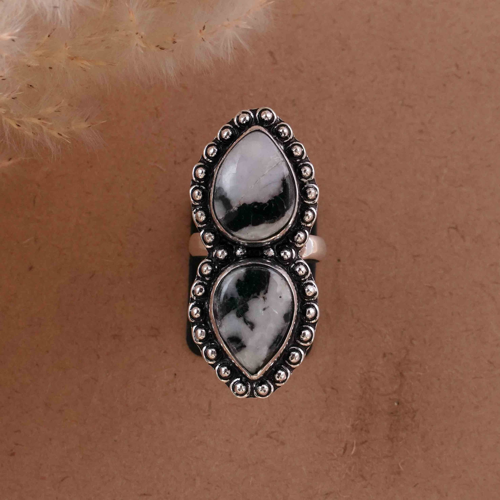 Natural Zebra Jasper Silver Plated Handmade Ring - 7.5MM: Product ID: 260430125942 Product - Handmade Silver Plated Ring Metal - 92.5 Sterling Silver Plated Ring Size - 7.5MM Gemstone - Zebra Jasper Gemstone Origin - Africa Gemstone Size - 12X16 MM ( 2 Stone