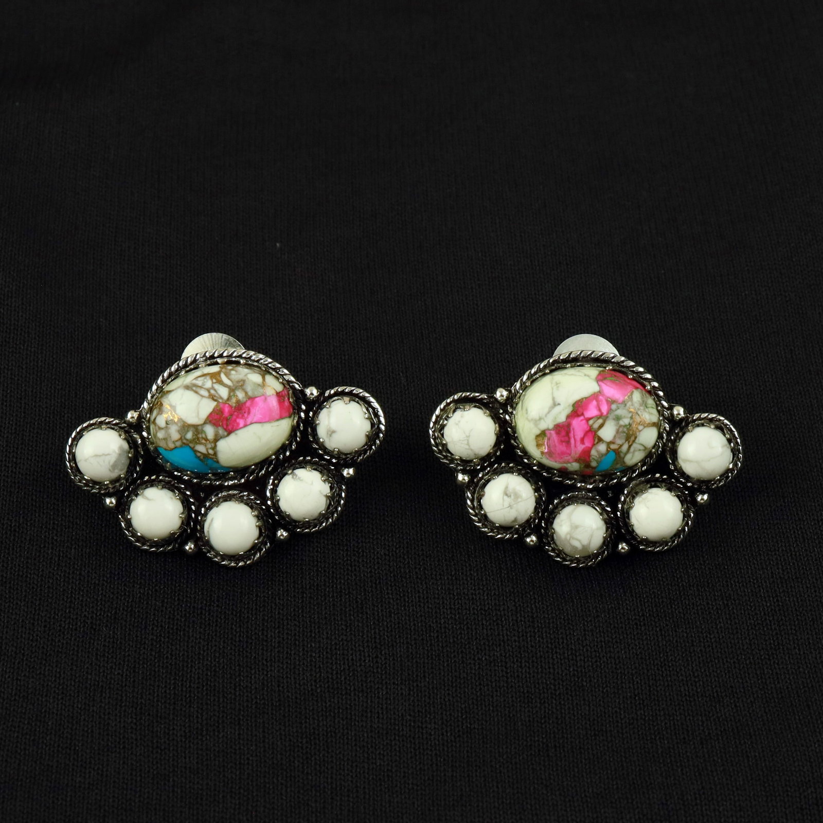 Natural Cotton Candy Silver Plated Handmade Stud Earring: Product ID: 260517172719 Product - Handmade Silver Plated Stud Earring Metal - 92.5 Sterling Silver Plated Earring Type - Stud Gemstone - Cotton Candy Gemstone Origin - India Gemstone Size - 10X14 MM 