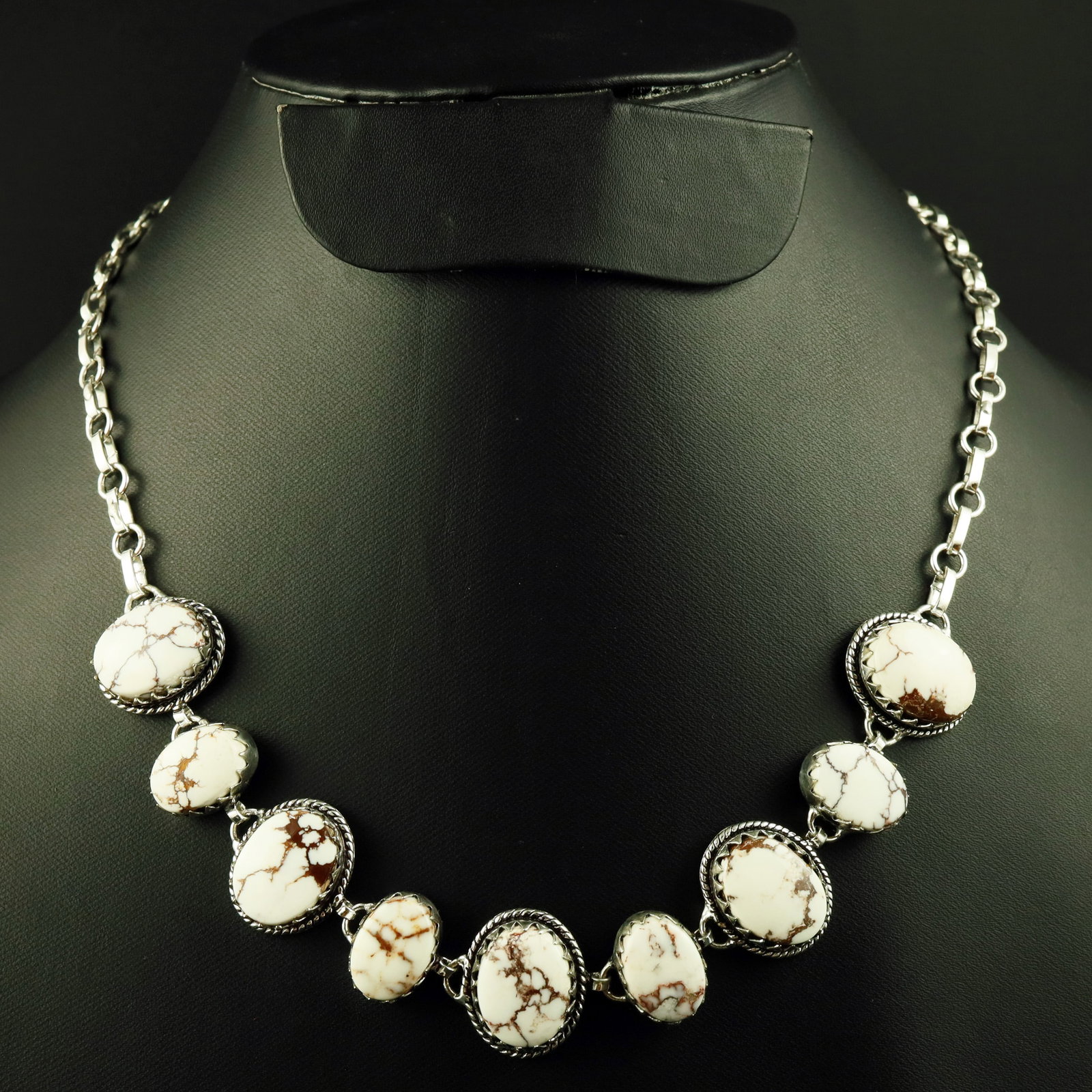 Natural Wild Horse Silver Plated Handmade Choker Necklace: Product ID: 260513180244 Product - Handmade Silver Plated Necklace Metal - 92.5 Sterling Silver Plated Necklace Length - 18 Inch Gemstone - Wild Horse Gemstone Size - 12X16 MM (5 Stone), 10X14 MM (4 S