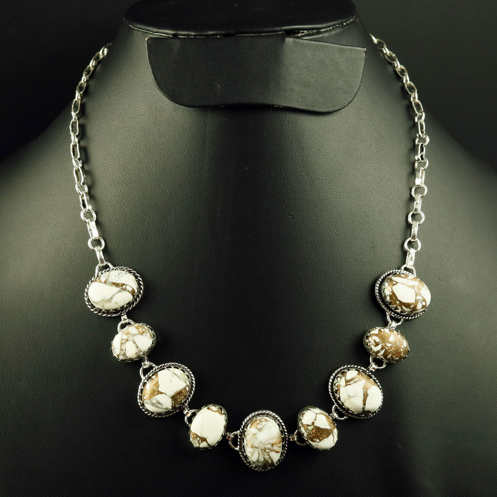 Natural Wild Horse Silver Plated Handmade Choker Necklace: Product ID: 260513175716 Product - Handmade Silver Plated Necklace Metal - 92.5 Sterling Silver Plated Necklace Length - 18 Inch Gemstone - Wild Horse Gemstone Size - 12X16 MM (5 Stone), 10X14 MM (4 S