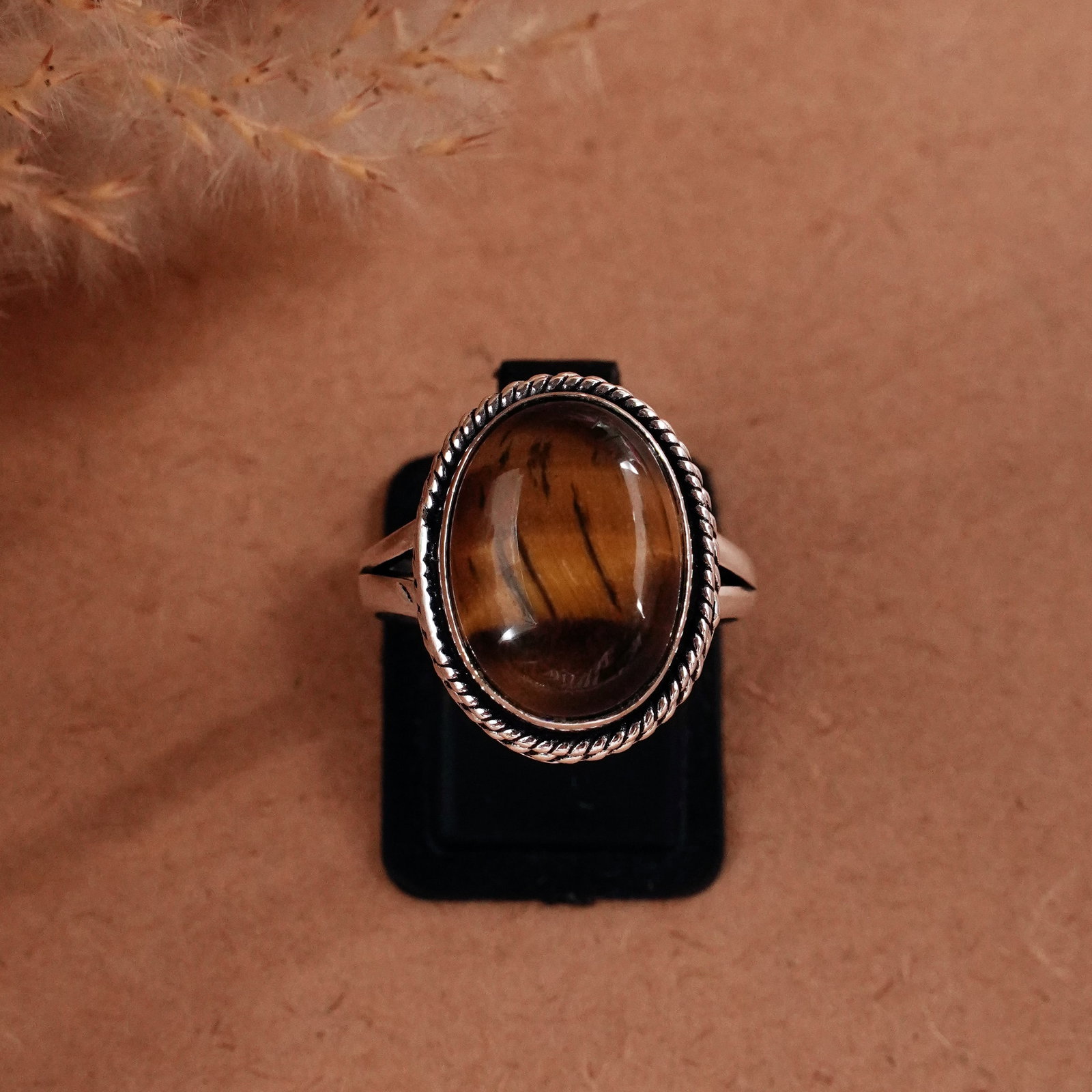 Natural Tiger Eye Silver Plated Handmade Ring - 9MM (1 of 3)