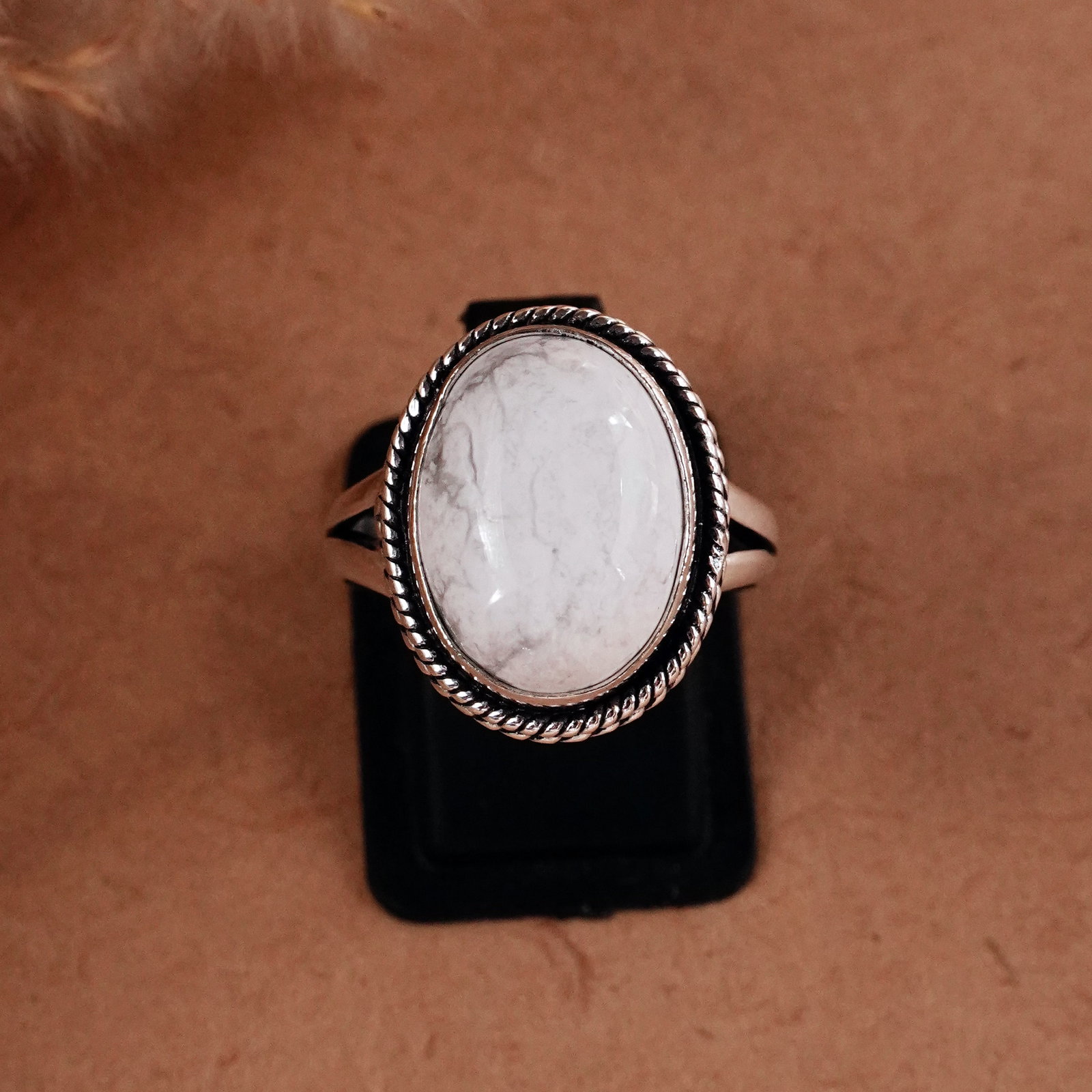 Natural Howlite Silver Plated Handmade Ring - 9MM: Product ID: 260510123554 Product - Handmade Silver Plated Ring Metal - 92.5 Sterling Silver Plated Ring Size - 9MM Gemstone - Howlite Gemstone Origin - Canada Gemstone Size - 12X16 MM Gemstone Shape -