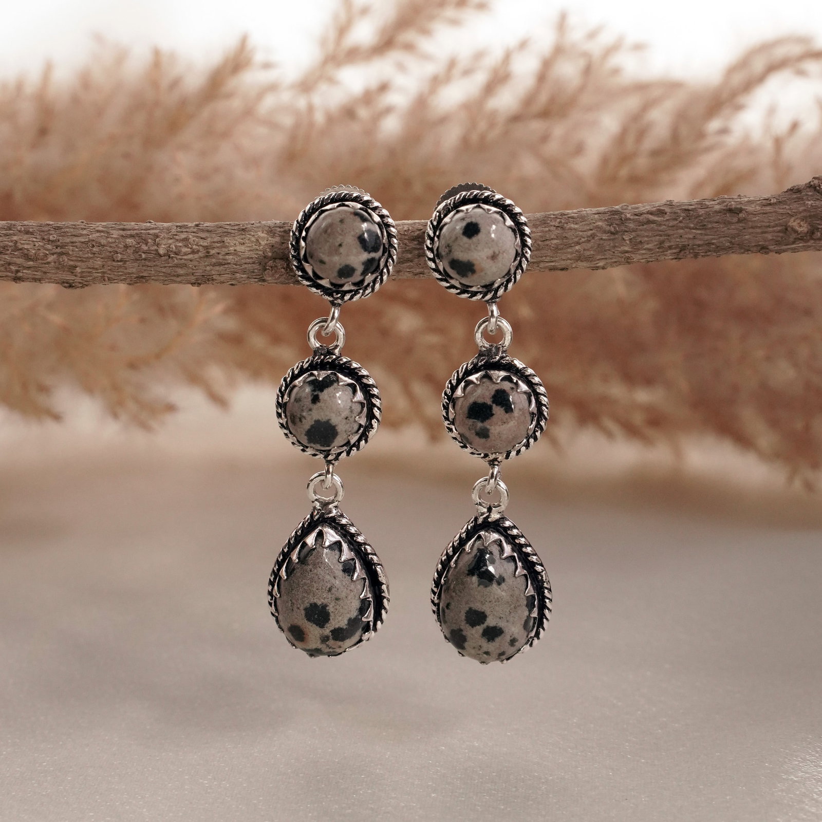 Natural Dalmatian Silver Plated Handmade Stud Earring: Product ID: 260502124858 Product - Handmade Silver Plated Stud Earring Metal - 92.5 Sterling Silver Plated Earring Type - Stud Gemstone - Dalmatian Jasper Gemstone Origin - Mexico Gemstone Size - 10X1