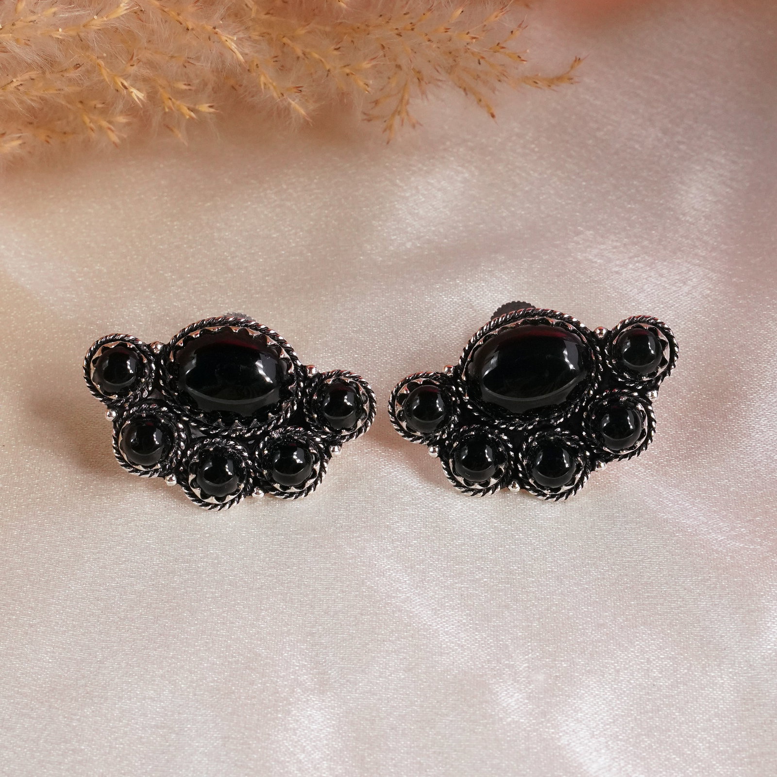 Natural Black Onyx Silver Plated Handmade Stud Earring: Product ID: 260502131617 Product - Handmade Silver Plated Stud Earring Metal - 92.5 Sterling Silver Plated Earring Type - Stud Gemstone - Black Onyx Gemstone Origin - India Gemstone Size - 12X16 MM ( 