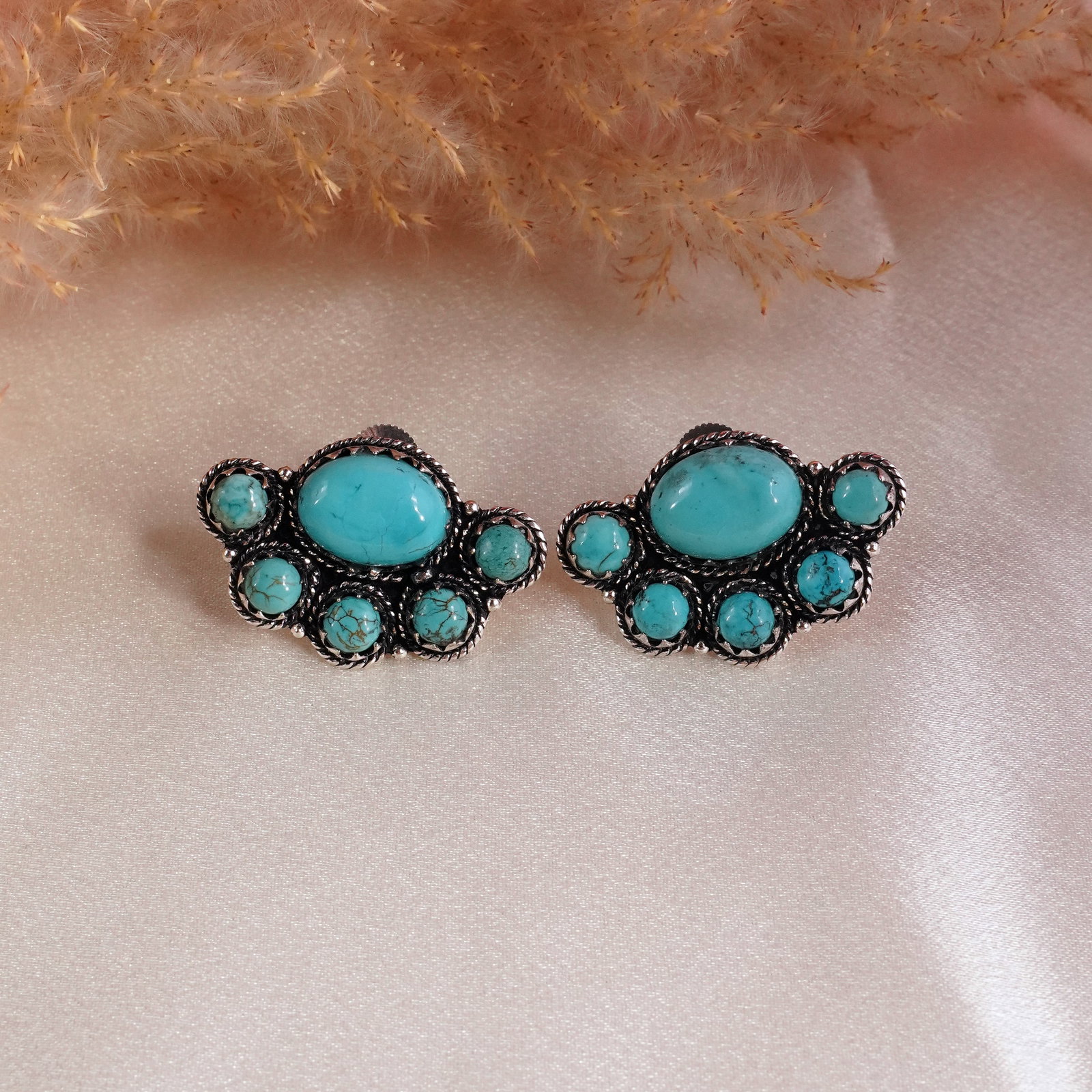 Natural Turquoise Silver Plated Handmade Stud Earring: Product ID: 260502132244 Product - Handmade Silver Plated Stud Earring Metal - 92.5 Sterling Silver Plated Earring Type - Stud Gemstone - Turquoise Gemstone Origin - Tibet Gemstone Size - 12X16 MM ( 2