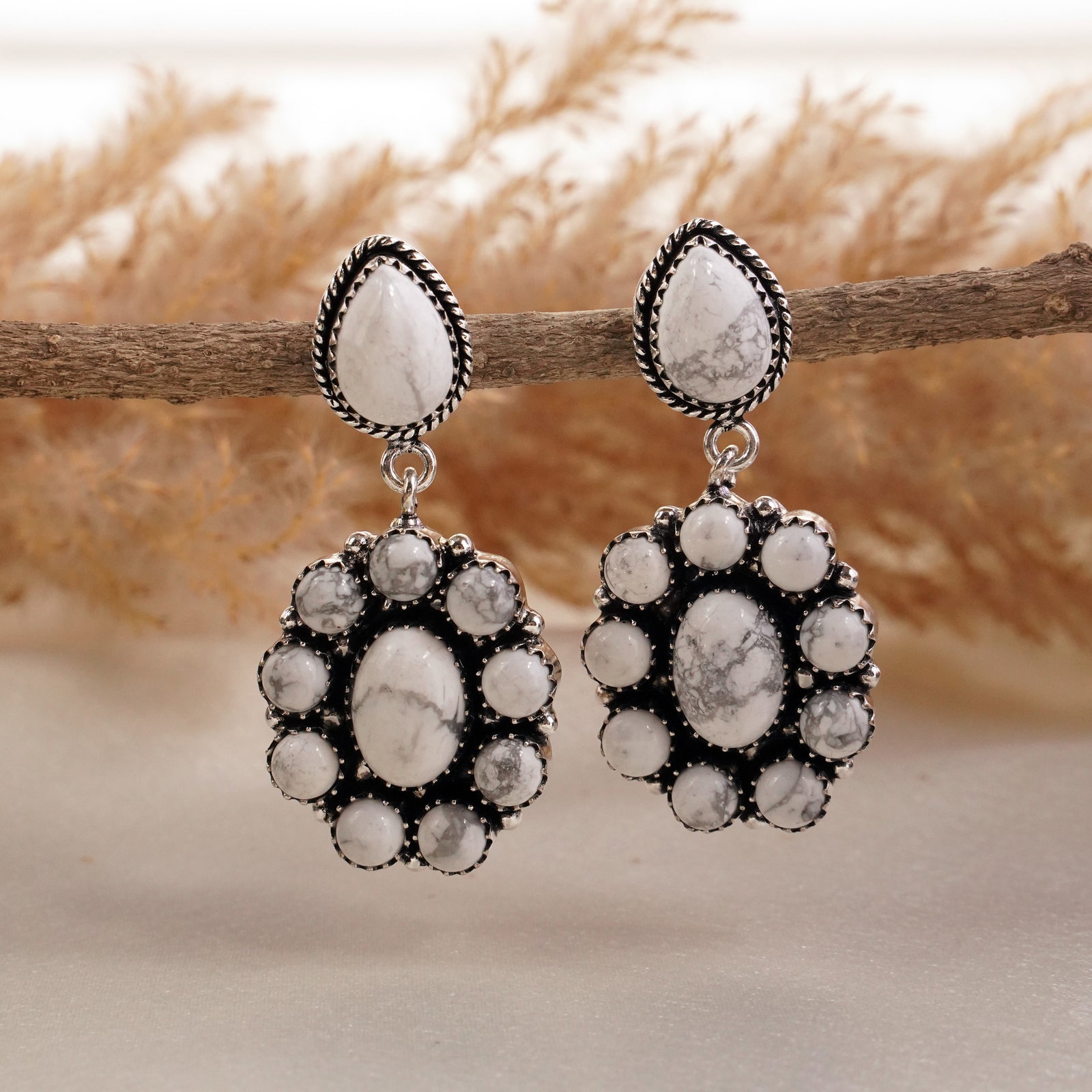 Natural Howlite Silver Plated Handmade Stud Earring: Product ID: 260502132458 Product - Handmade Silver Plated Stud Earring Metal - 92.5 Sterling Silver Plated Earring Type - Stud Gemstone - Howlite Gemstone Origin - Canada Gemstone Size - 10X14 MM ( 2 