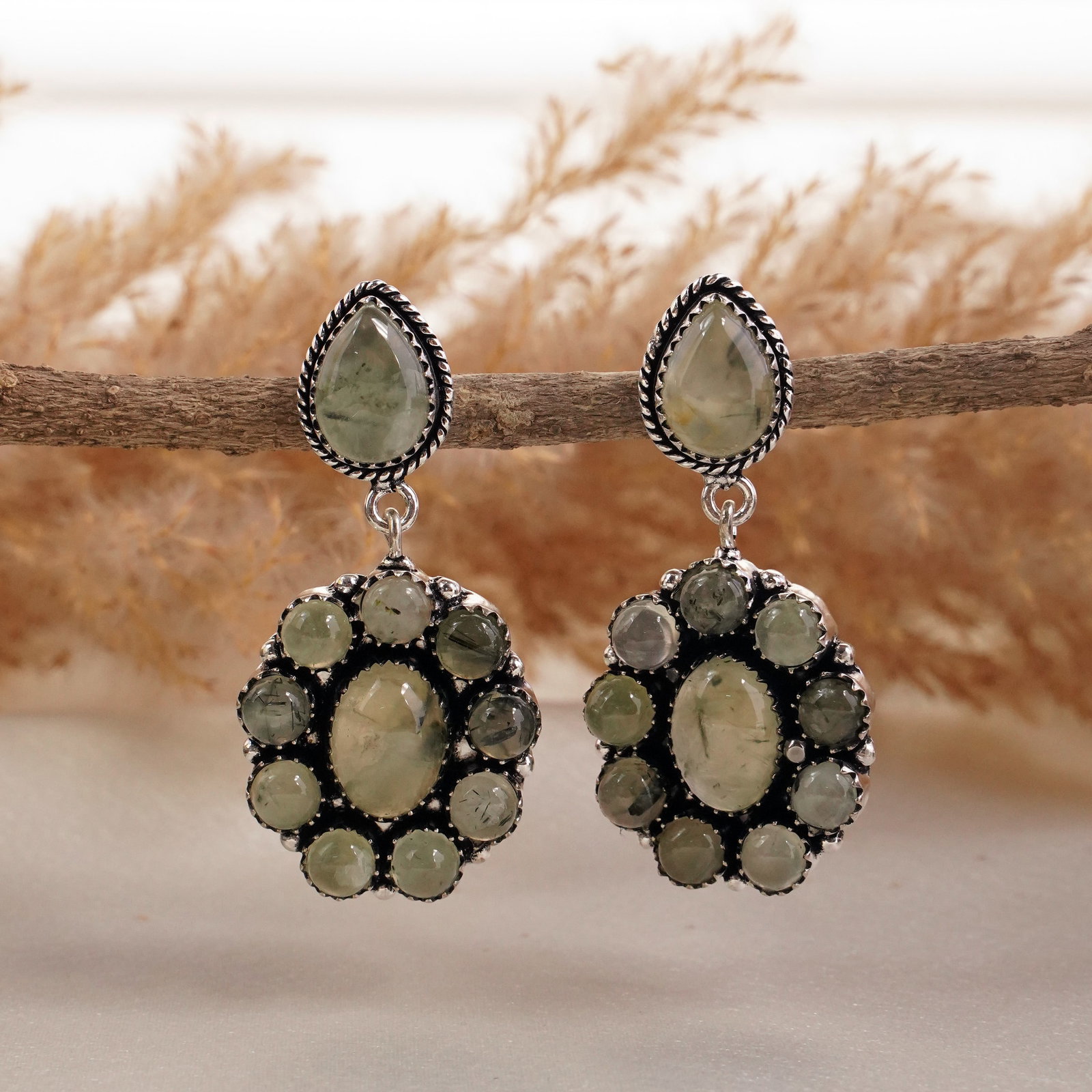 Natural Prehnite Silver Plated Handmade Stud Earring: Product ID: 260502132901 Product - Handmade Silver Plated Stud Earring Metal - 92.5 Sterling Silver Plated Earring Type - Stud Gemstone - Perhnite Gemstone Origin - South Africa Gemstone Size - 10X14 