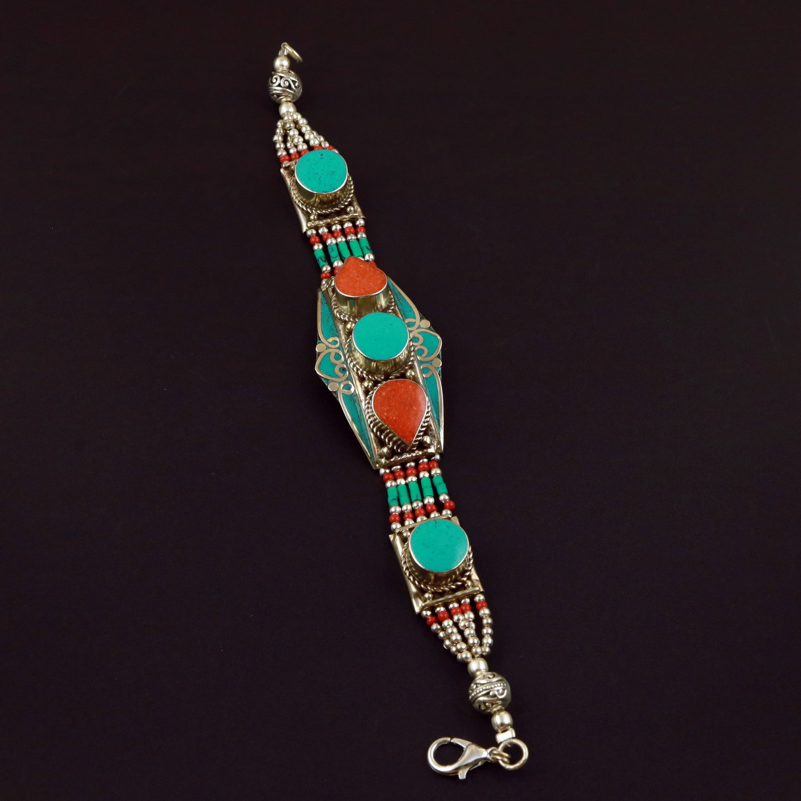 Tibetan Natural Turquoise & Coral Handmade Choker Bracelet (1 of 3)