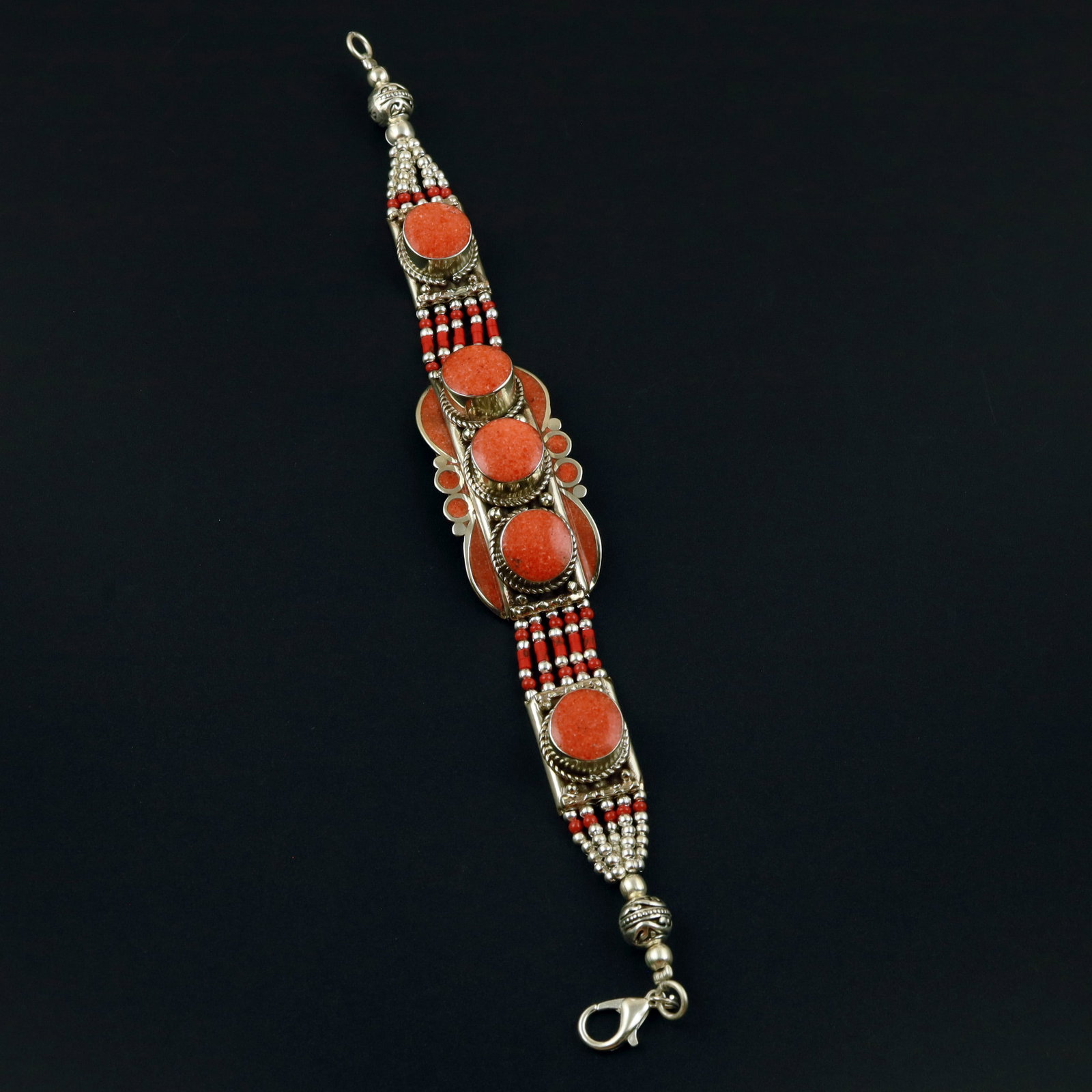 Tibetan Natural Red Coral Handmade Choker Bracelet: Product ID: 260513130631 Product - Tibetan Handmade Ethnic Bracelet Gemstone - Natural Coral Size - 7 Inch Weight - 50 Gram Approx Metal - Brass & Copper mix Metal Origin - Nepal Country/Region of Man