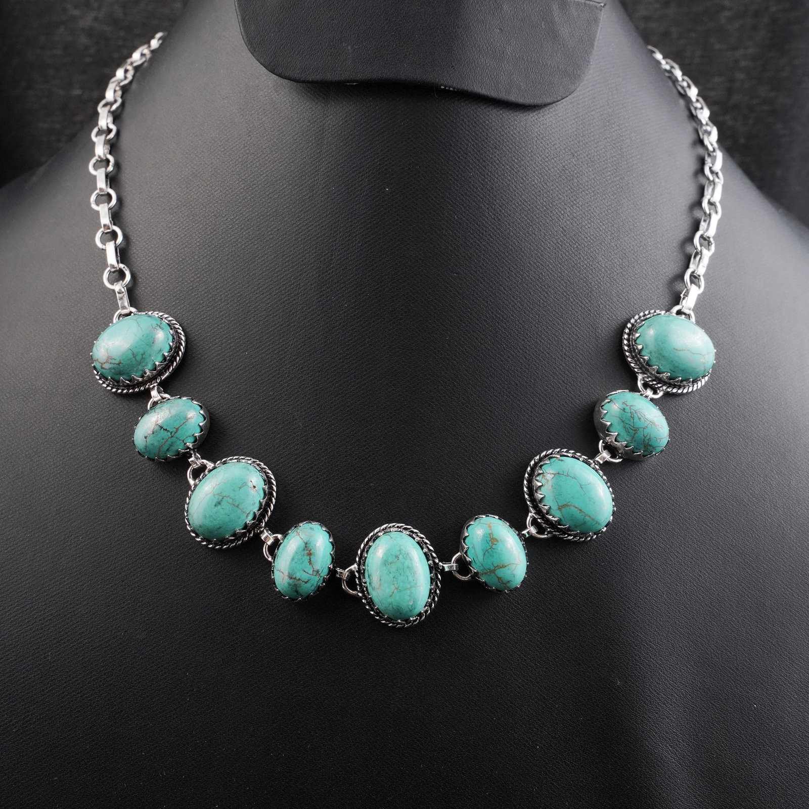 Natural Turquoise Silver Plated Handmade Choker Necklace: Product ID: 260430153047 Product - Handmade Silver Plated Necklace Metal - 92.5 Sterling Silver Plated Necklace Length - 18 Inch Gemstone - Turquoise Gemstone Size - 12X16 MM (5 Stone), 10X14 MM (4 St