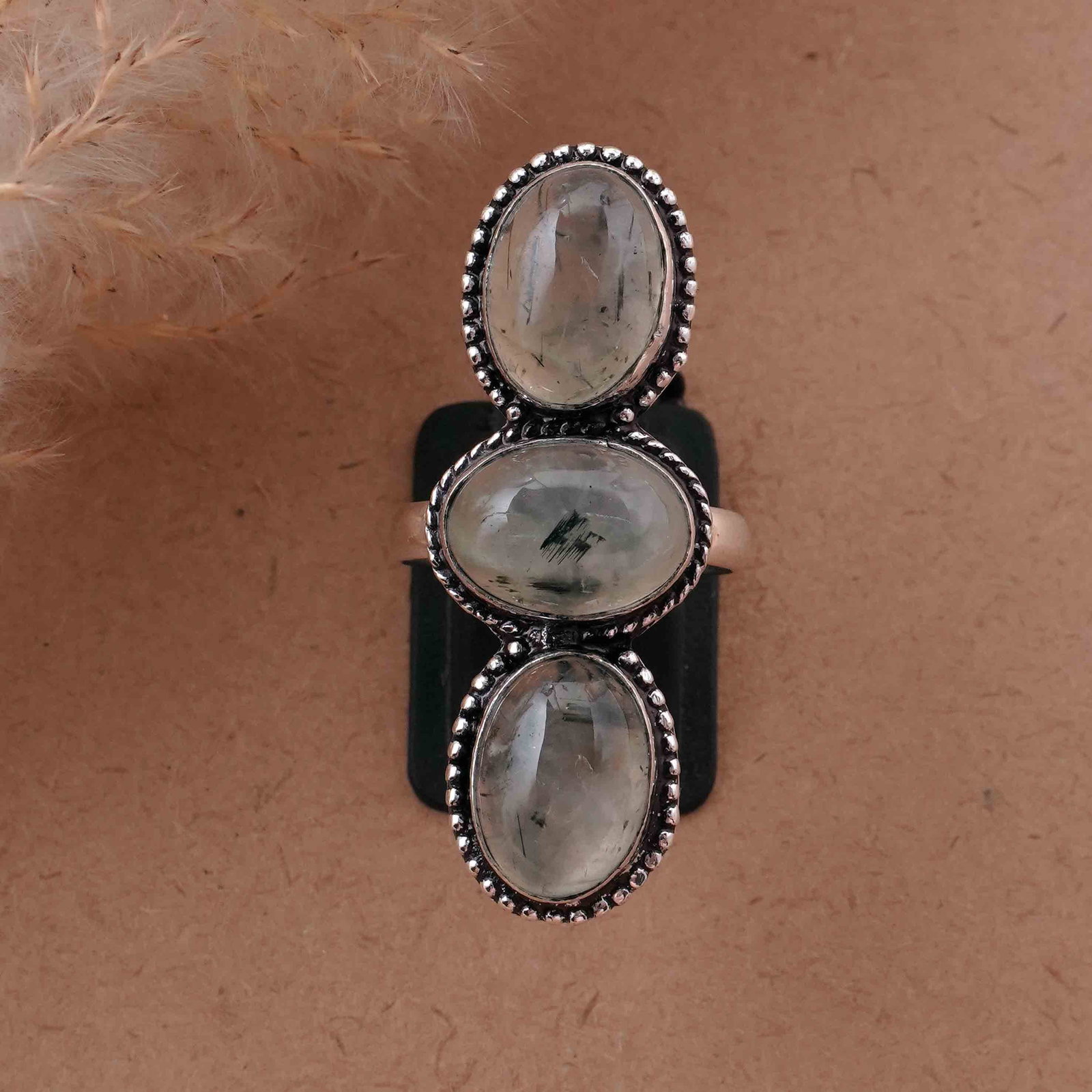 Natural Prehnite Silver Plated Handmade Ring - 9.5MM: Product ID: 260417132043 Product - Handmade Silver Plated Ring Metal - 92.5 Sterling Silver Plated Ring Size - 9.5MM Gemstone - Perhnite Gemstone Origin - South Africa Gemstone Size - 10X14 MM ( 3 Sto