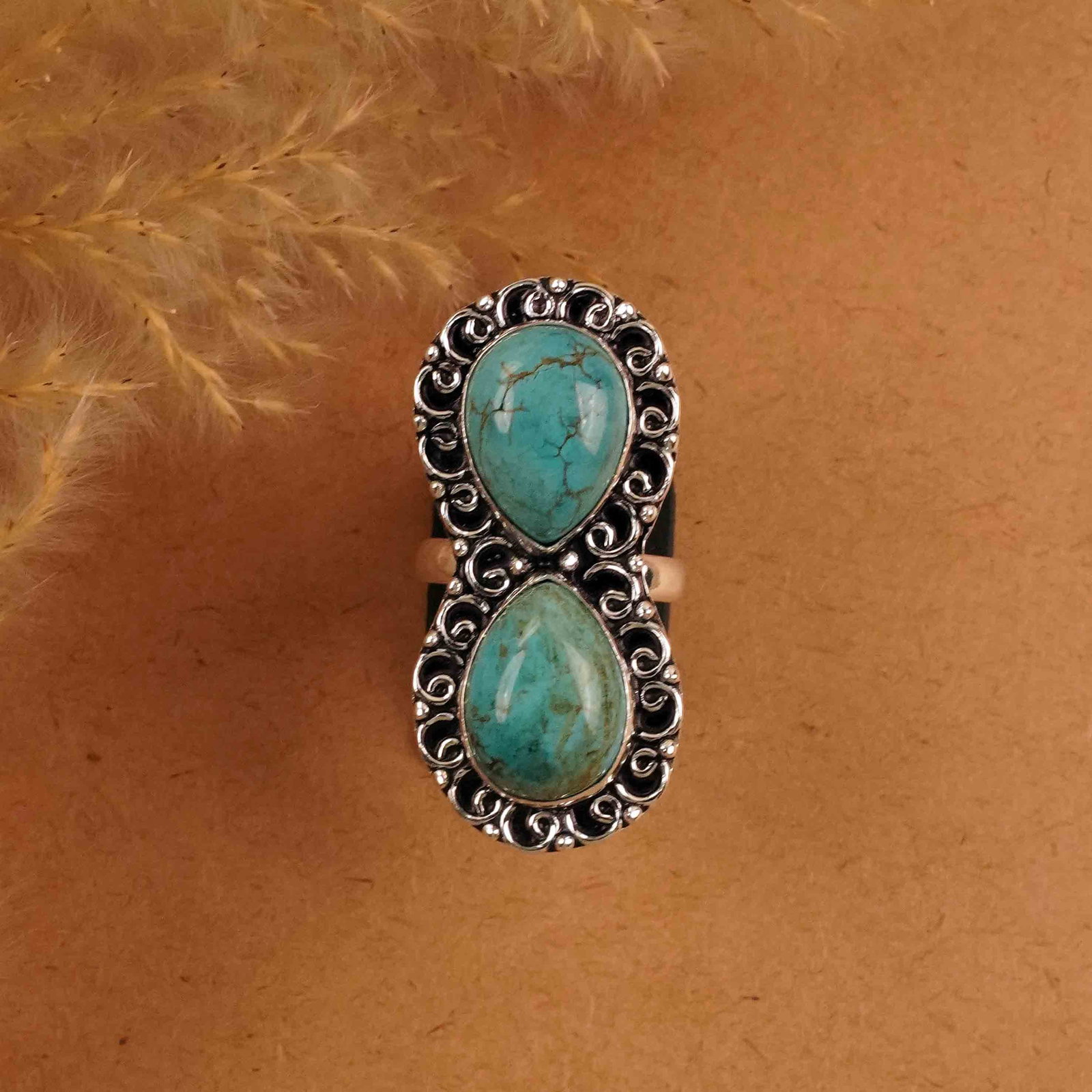 Natural Turquoise Silver Plated Handmade Ring - 8MM: Product ID: 260412151443 Product - Handmade Silver Plated Ring Metal - 92.5 Sterling Silver Plated Ring Size - 8MM Gemstone - Turquoise Gemstone Origin - Tibet Gemstone Size - 12X16 MM ( 2 Stone ) Gem
