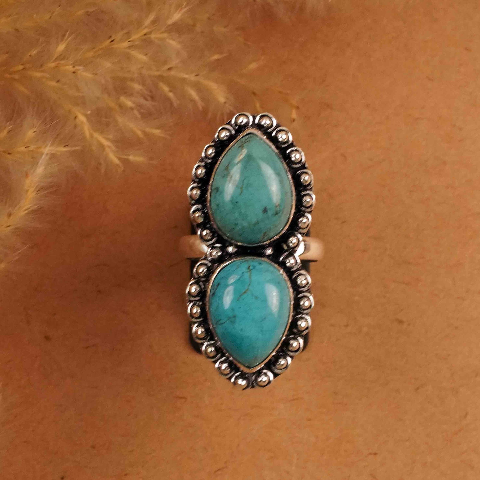 Natural Turquoise Silver Plated Handmade Ring - 10MM: Product ID: 260412151306 Product - Handmade Silver Plated Ring Metal - 92.5 Sterling Silver Plated Ring Size - 10MM Gemstone - Turquoise Gemstone Origin - Tibet Gemstone Size - 12X16 MM ( 2 Stone ) Ge