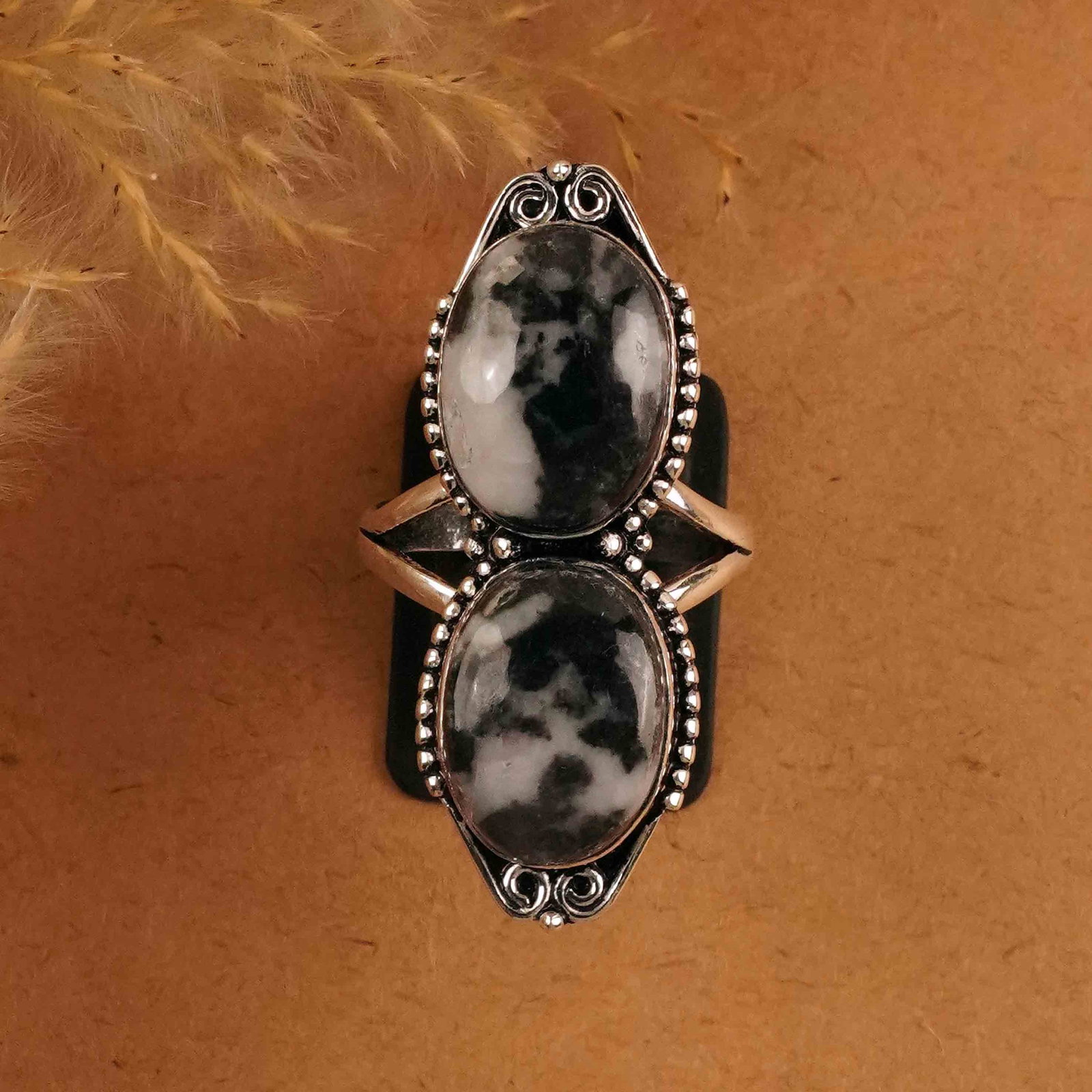 Natural Zebra Jasper Silver Plated Handmade Ring - 9.5MM: Product ID: 260412145427 Product - Handmade Silver Plated Ring Metal - 92.5 Sterling Silver Plated Ring Size - 9.5MM Gemstone - Zebra Jasper Gemstone Origin - Africa Gemstone Size - 12X16 MM ( 2 Stone