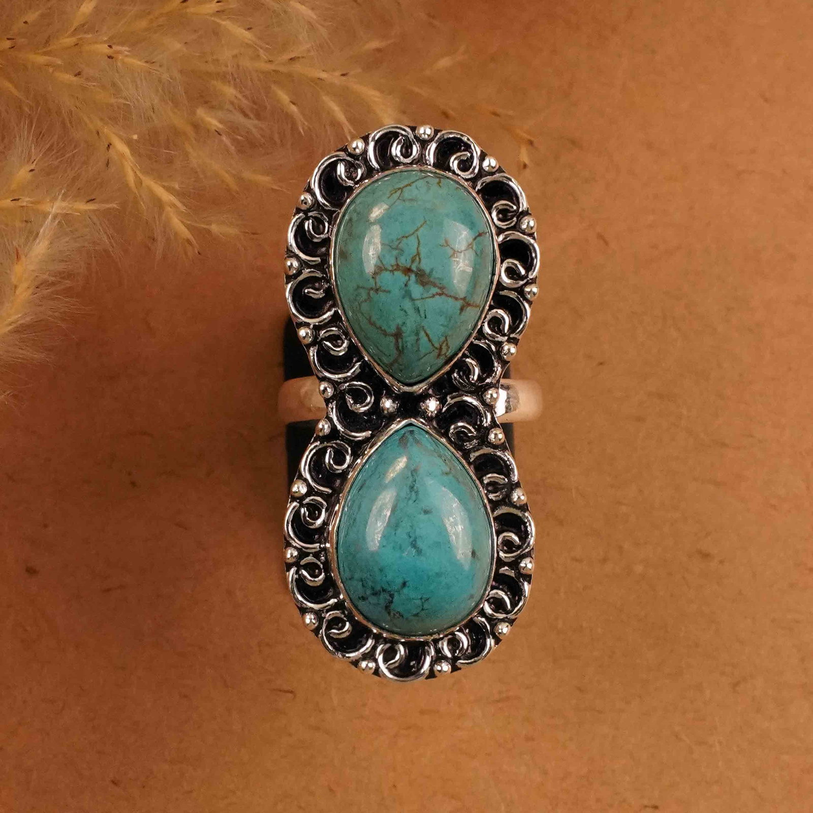 Natural Turquoise Silver Plated Handmade Ring - 8.5MM (1 of 3)