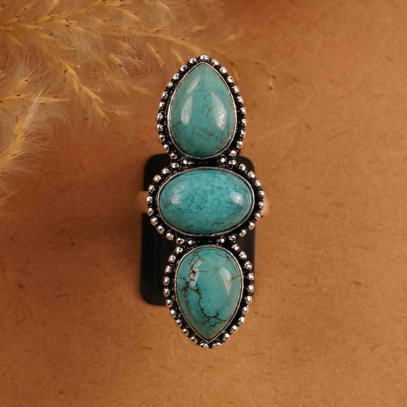 Natural Turquoise Silver Plated Handmade Ring - 9MM: Product ID: 260412144520 Product - Handmade Silver Plated Ring Metal - 92.5 Sterling Silver Plated Ring Size - 9MM Gemstone - Turquoise Gemstone Origin - Tibet Gemstone Size - 10X14 MM ( 3 Stone ) Gem