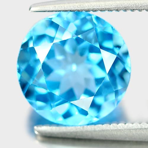 Natural Swiss Blue Topaz Gemstones 3.51 Ct. Round Shape 9.2 Mm.: Product ID: 807155833 Product Name: Natural Blue Topaz Weight: 3.51 CT. Size: 9.2 x 9.2 x 5.8 MM. Shape: Round Color: Blue Clarity:VVS Luster: Good Gems Origin: Brazil Treatment: Treated Crystal Struc