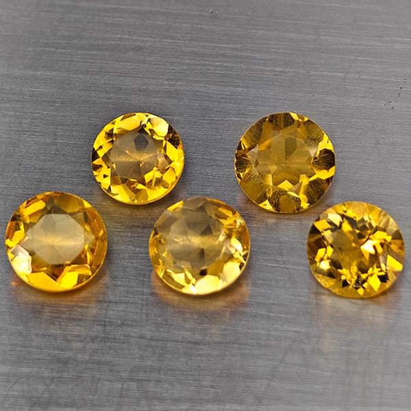 Natural Yellow Citrine Gemstones 3.75 Ct. 5 Pcs. Round Shape 6.4 Mm. (1 of 3)