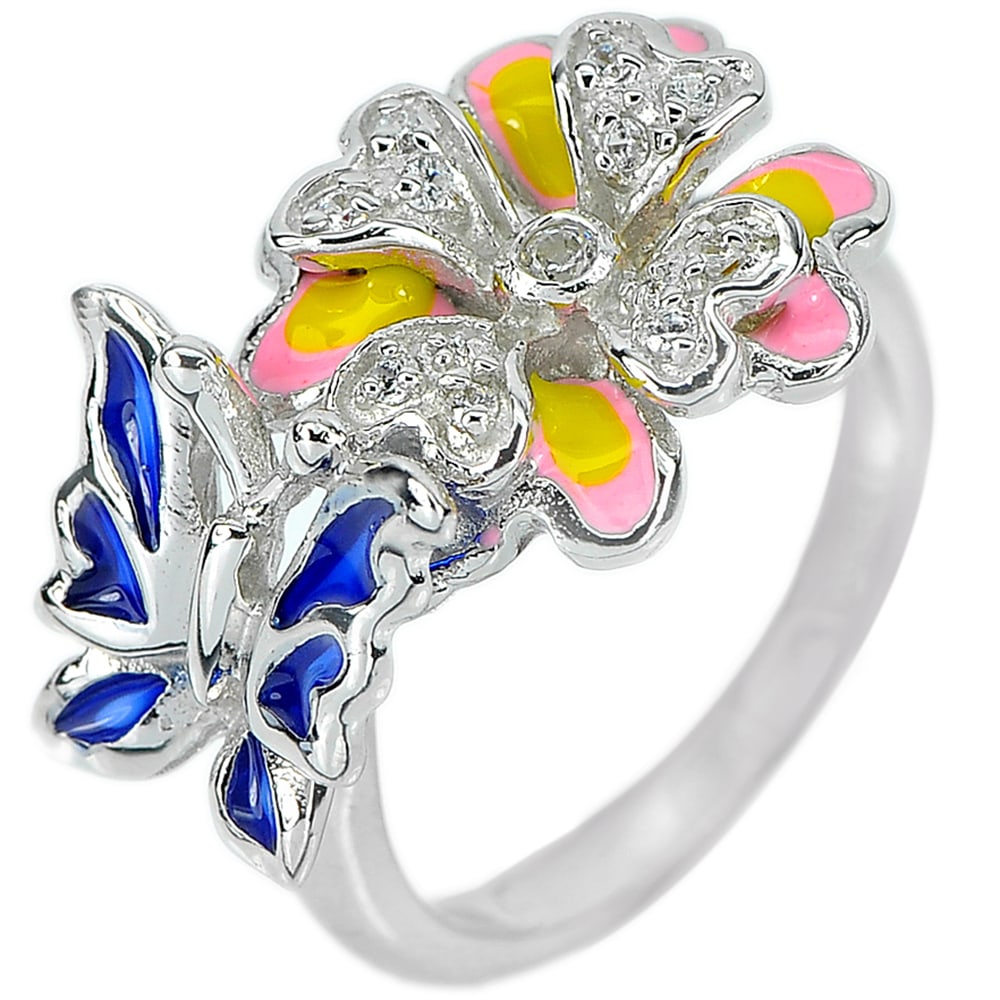 925 Sterling Silver Ring Jewelry 5.94 Grams with Butterfly Enamel Size 8 (1 of 3)