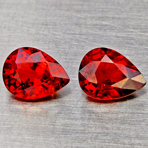 Natural Orange Red Spessartine Garnet Gemstones 1.82 Ct. 2 Pcs. Pear Shape 6.7 x 5.2 Mm. (1 of 3)