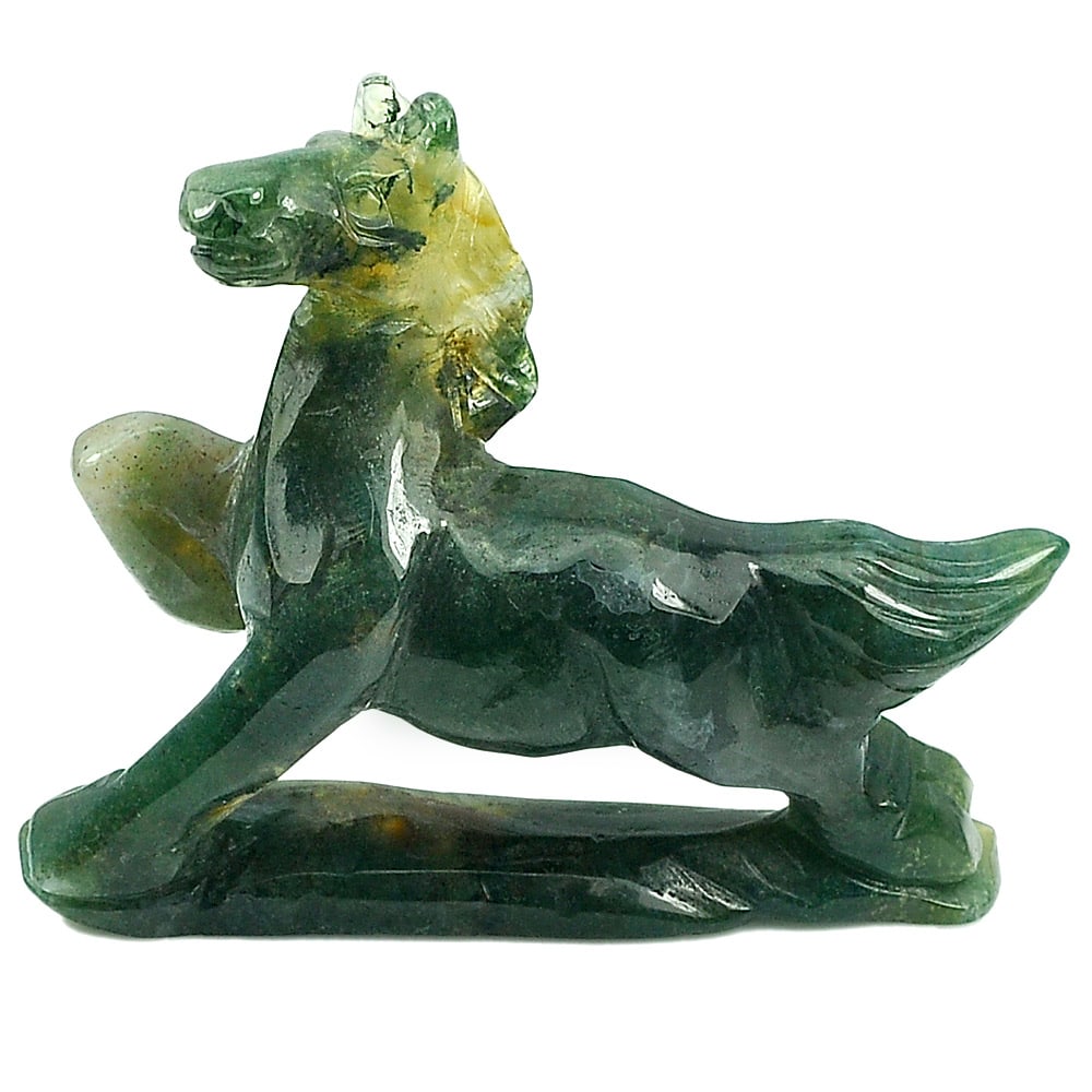 Natural Green Color Jasper Gemstones 251.30 Ct. Horse Carving Size 68 x 57 x 12 Mm. (1 of 3)