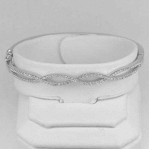925 Sterling Silver Bangle Jewelry White Gold Plated Diameter 53 Mm. 7.71 Grams (1 of 3)