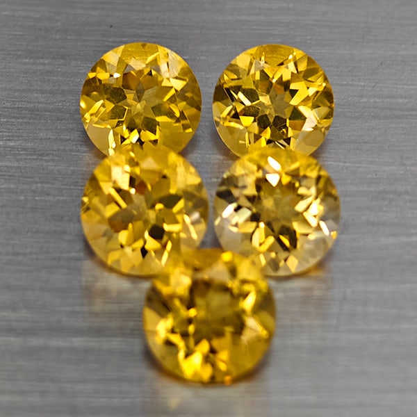 Natural Yellow Citrine Gemstones 6.15 Ct. 5 Pcs. Round Shape 7.2 Mm.: Product ID: 801815438 Product Name: Natural Citrine Weight: 6.15 CT. Size: 7.2 x 7.2 x 4.4 MM. Shape: Round Shape Color: Yellow Clarity:VSI Luster: Good Gems Origin: Brazil Treatment: Unheated Crystal