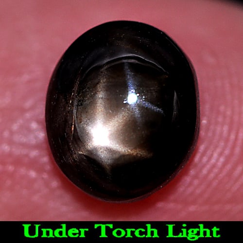 Natural Black Star Sapphire Gemstones 6 Rays 3.68 Ct. Oval Cabochon Shape 8.9 x 7.6 Mm. (1 of 3)