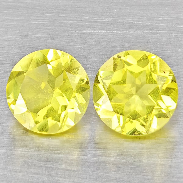 Natural Yellow Lemon Quartz Gemstones 2.38 Ct. 2 Pcs. Round Shape 7 Mm. (1 of 3)