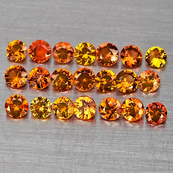 Natural Orange Songea Sapphire Gemstones 1.29 Ct. 21 Pcs. Round Diamond Cut: Product ID: 806162899 Product Name: Natural Orange Sapphire Weight: 1.29 CT. Size: 2 x 2 x 1.3 to 1.8 x 1.8 x 1.2 MM. Shape: Round Diamond Cut Color: Orange Clarity:VSI Luster: Good Gems Origin: Tanza
