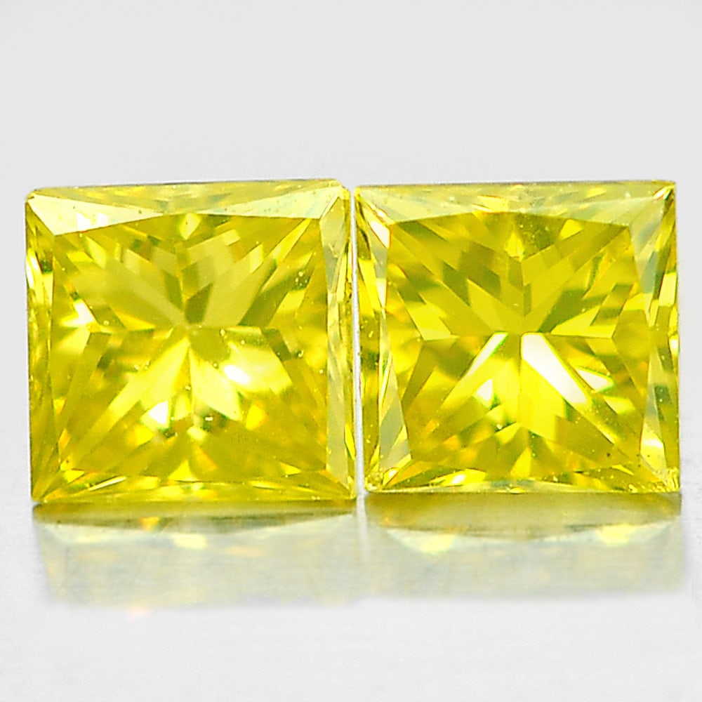 Natural Yellow Loose Diamond 0.17 Ct. 2 Pcs. Square Princess Cut: Product ID: 802103805 Product Name: Natural Enhanced Diamond Weight: 0.17 CT. Size: 2.4 x 2.4 x 1.7 MM. Shape: Square Princess Cut Color: Yellow Clarity:VSI Luster: Scintillating Gems Origin: Belgium 