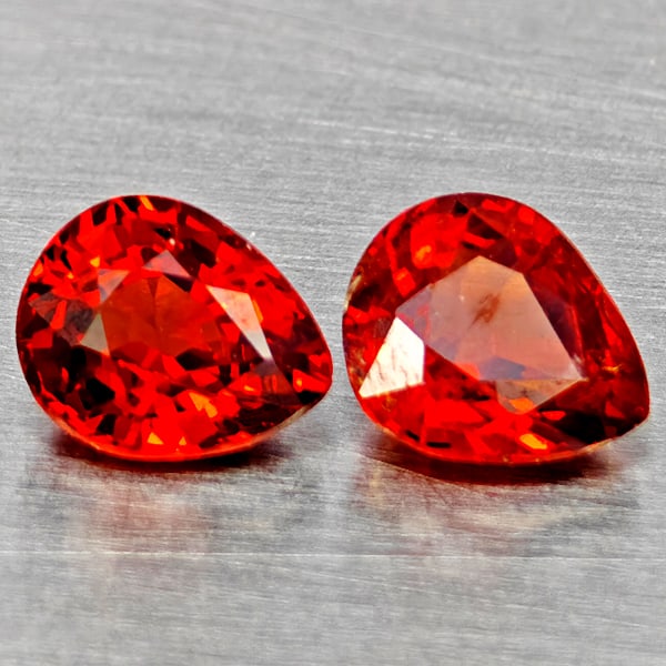 Natural Orangish Red Spessartine Garnet Gemstones 1.16 Ct. 2 Pcs. Pear Shape 5.5 x 4.8 Mm.: Product ID: 802937224 Product Name: Natural Garnet Weight: 1.16 CT. Size: 5.5 x 4.8 x 3 MM. Shape: Pear Shape Color: Orangish Red Clarity:SI1 Luster: Good Gems Origin: Namibia Treatment: Unheated Crys