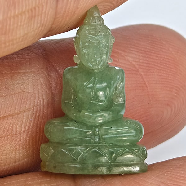 Natural Green Jade Gemstones 12.19 Ct. Buddha Carving Shape 21 x 13.8 Mm.: Product ID: 819816180 Product Name: Natural Gemstones Weight: 12.19 CT. Size: 21 x 13.8 x 7.3 MM. Shape: Caving Color: Green Clarity:Opaque Luster: Good Gems Origin: Thailand Treatment: Unheated Cryst