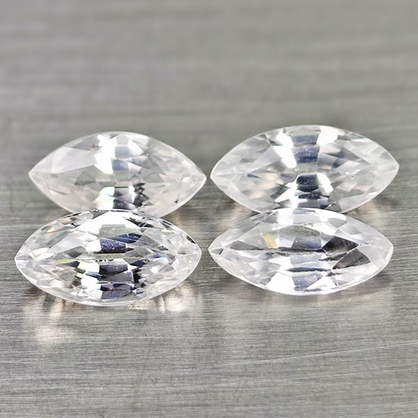 Natural White Zircon Gemstones 2.65 Ct. 4 Pcs. Marquise Shape 7.2 x 3.8 Mm.: Product ID: 807743007 Product Name: Natural Zircon Weight: 2.65 CT. Size: 7.2 x 3.8 x 2.9 MM. Shape: Marquise Color: White Clarity:VSI Luster: Good Gems Origin: Cambodia Treatment: Heated Crystal Stru