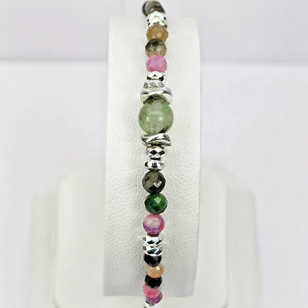 Natural Tourmaline Gemstones with 952 Sterling Silver Bracelet Jewelry Max Length 6 Inch. (1 of 3)