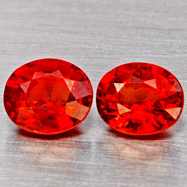 Natural Orange Red Spessartine Garnet Gemstones 2.08 Ct. 2 Pcs. Oval Shape 6 x 5.2 Mm.: Product ID: 802937096 Product Name: Natural Garnet Weight: 2.08 CT. Size: 6 x 5.2 x 3 MM. Shape: Oval Color: Orange Red Clarity:VVS Luster: Good Gems Origin: Namibia Treatment: Unheated Crystal Struct