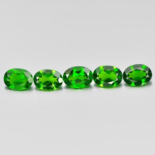 Natural Green Chrome Diopside Gemstones 3.96 Ct. 5 Pcs. Oval shape 7 x 5.2 Mm. (1 of 3)
