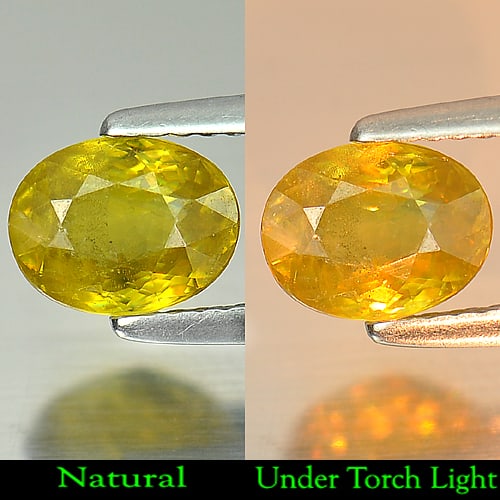 Natural Greenish Yellow Sphene Gemstones With Rainbow Spark 1.42 Ct. Oval Shape 7.6 x 5.9 Mm.: Product ID: 806504562 Product Name: Natural Sphene Weight: 1.42 CT. Size: 7.6 x 5.9 x 3.9 MM. Shape: Oval Color: Greenish Yellow With Rainbow Spark Clarity:SI1 Luster: Adamantine Gems Origin: Madagasc