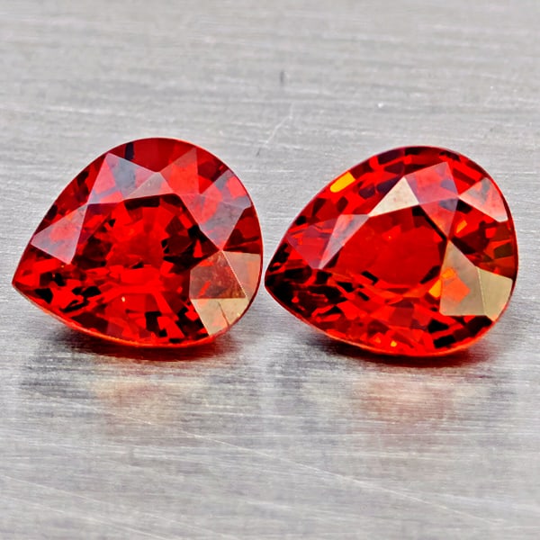 Natural Orange Red Spessartine Garnet Gemstones 1.68 Ct. 2 Pcs. Pear Shape 6.1 x 5 Mm.: Product ID: 802937157 Product Name: Natural Garnet Weight: 1.68 CT. Size: 6.1 x 5 x 3.1 MM. Shape: Pear Shape Color: Orangish Red Clarity:VSI Luster: Very Good Gems Origin: Namibia Treatment: Unheated