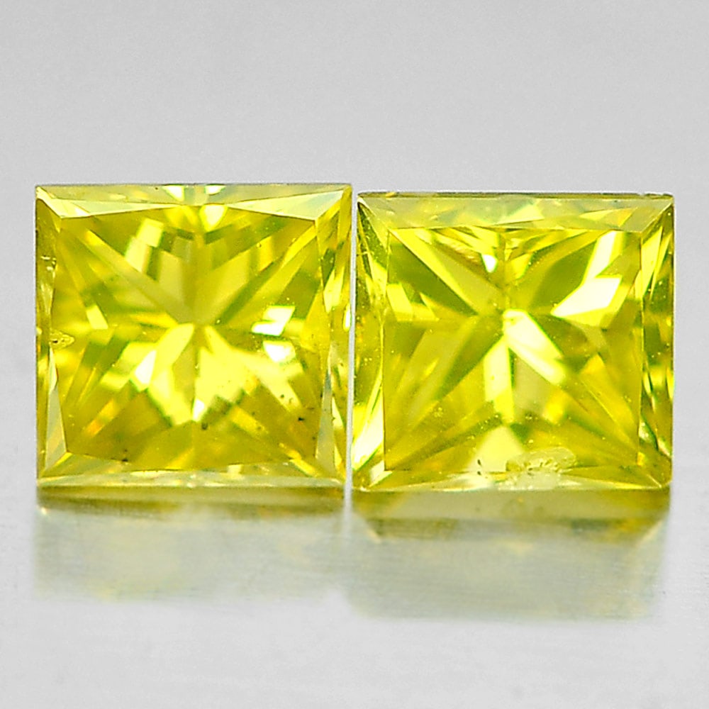 Natural Yellow Diamond 0.17 Ct. 2 Pcs. Square Princess Cut 2.3 x 2.3 x 1.9 Mm. (1 of 3)