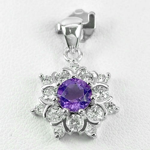 Natural Purple Amethyst Gemstones with 925 Sterling Silver Pendant Jewelry White Gold Plated 2.65 G. (1 of 3)