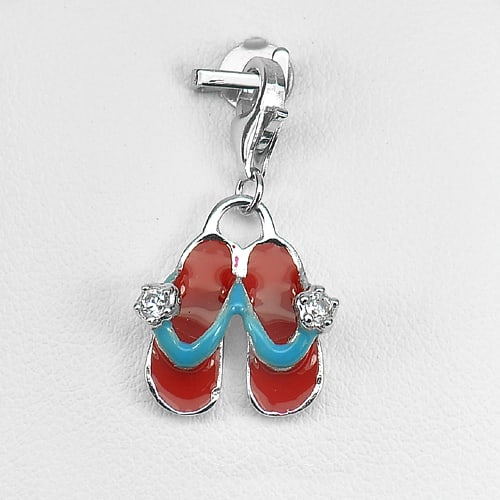 925 Sterling Silver Pendant Jewelry White Gold Plated Slippers Red Enamel Design 1.91 Grams: Product ID: 281330112 Product Name: Natural Fashion Jewelry Weight: 1.91 CT. Size: 25 x 12.8 Mm. MM. Shape: Slippers Color: Red Clarity:None Luster: Good Gems Origin: Thailand Treatment: None Crystal 