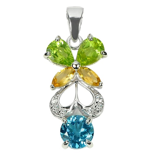 Natural Topaz Citrine Peridot Gemstones 925 Sterling Silver Pendant Jewelry 2.75 Grams (1 of 3)