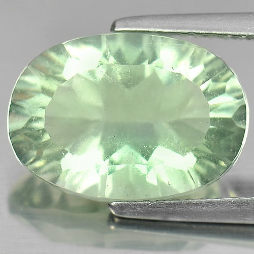 Natural Green Fluorite Gemstones 6.70 Ct. Oval Concave Cut 14.1 x 10 Mm. (1 of 3)