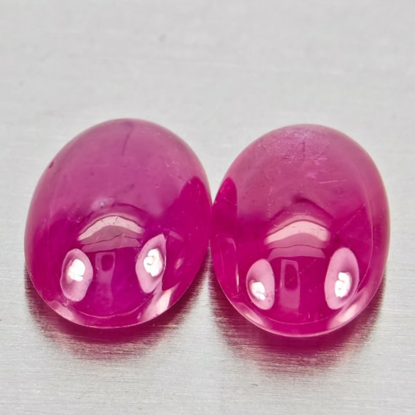 Natural Pink Red Jonson Ruby Gemstones 1.28 Ct. 2 Pcs. Oval Cabochon Shape 6 x 4.2 Mm. (1 of 3)