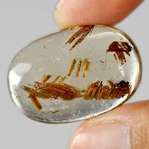 Natural White Brown Rutilated Quartz Gemstones 23.51 Ct. Oval Cabochon Shape 27 x 18.5 Mm. (1 of 3)
