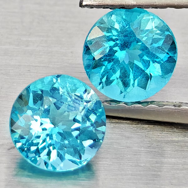 Natural Paraiba Color Apatite Gemstones 1.20 Ct. 2 Pcs. Round Shape 5 Mm. (1 of 3)