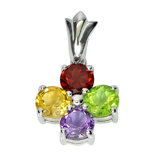 Natural Garnet Citrine Amethyst Peridot Gemstones 925 Sterling Silver Pendant Jewelry 2.60 Grams (1 of 3)
