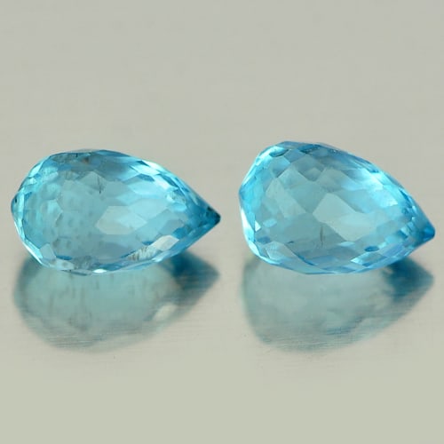 Natural Blue Topaz Gemstones 1.63 Ct. 2 Pcs. Briolette Cut 6.4 x 4 Mm. (1 of 3)