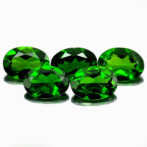 Natural Green Chrome Diopside Gemstones 3.89 Ct. 5 Pcs. Oval Shape 7.1 x 5.1 Mm. (1 of 3)